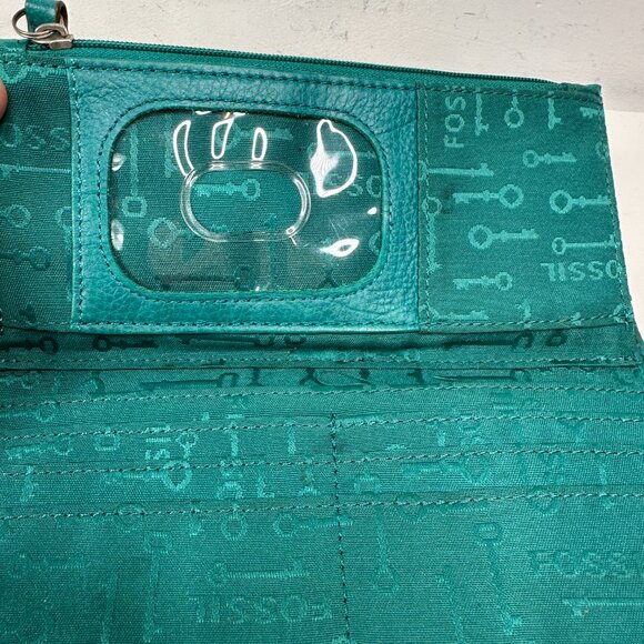 Fossil Birdhouse Wallet Teal Green Snap Button Credit Cards Bill Coins ID - Picture 12 of 13
